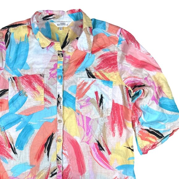 Northern Reflections Button Up Linen Blend Art-to-Wear Resort Shirt - Picture 2 of 12